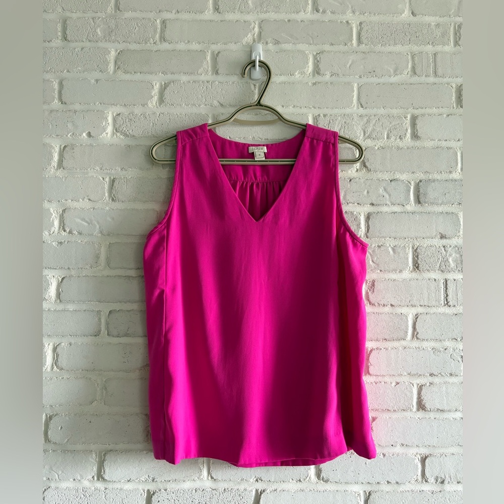 J. Crew Bright Pink V-Neck Blouse, Size 8.
